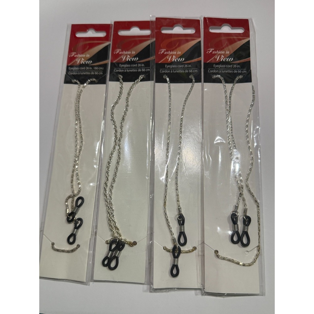 Fashion In View Eyeglass Cord 26" Lot Of 4 Silver Tone eyeglasses holder read